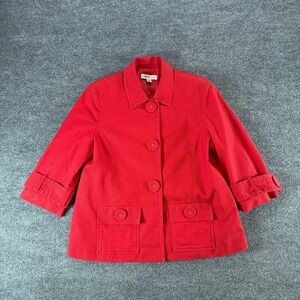 Coldwater Creek Red Cotton Blend Button Front Swing Jacket Womens 12 3/4 Sleeve